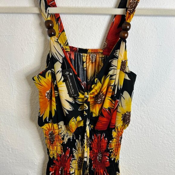 Jin Se Ming Xia Floral Print Maxi Halter Dress with Bead Details Sz XL NWT - Picture 4 of 11